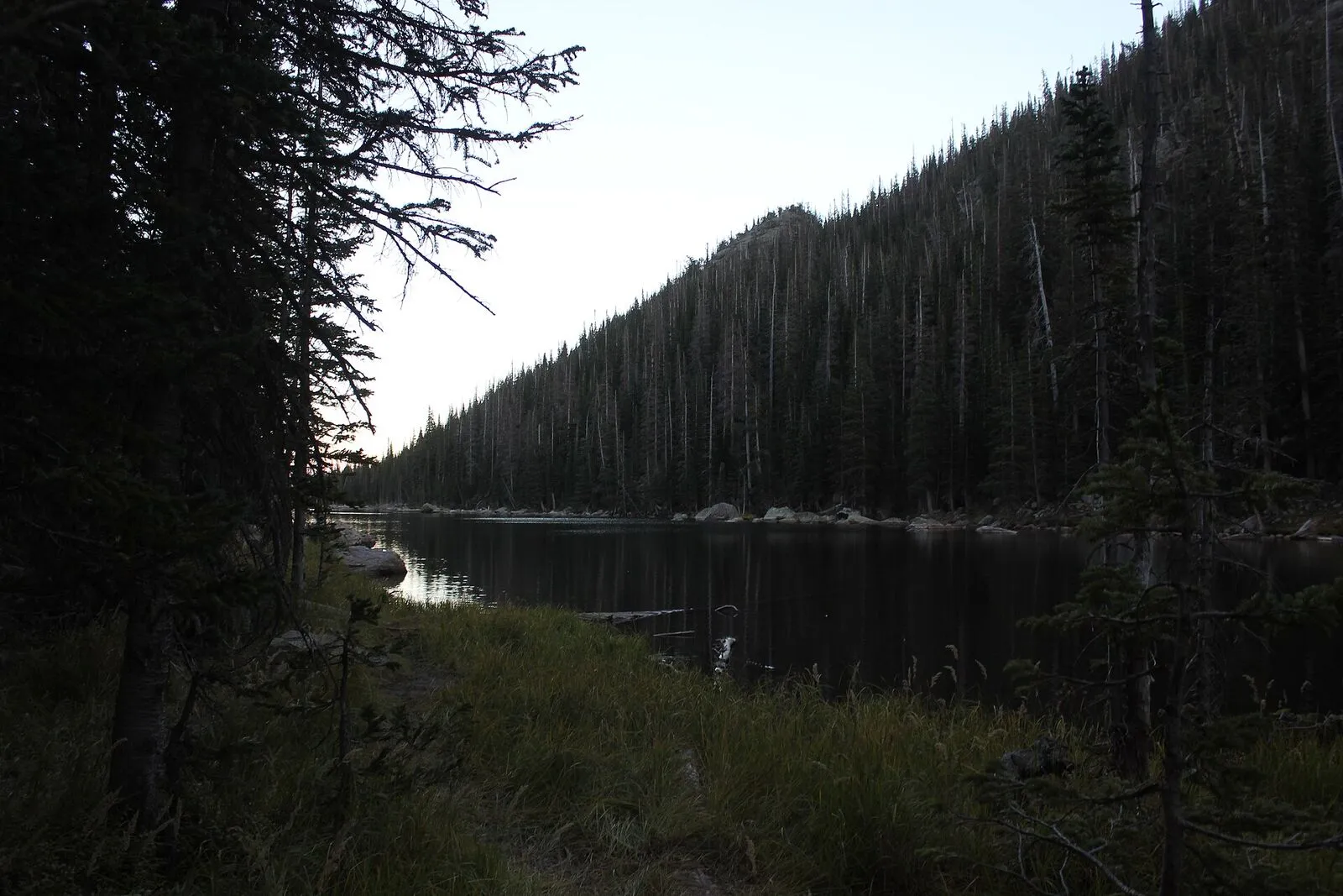 Dream Lake with Hallett Peak rising behind it in Rocky Mountain National Park